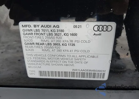 2021 Audi E-Tron Premium Plus Quattro из США, поврежденный, VIN WA1LAAGE8MB039232